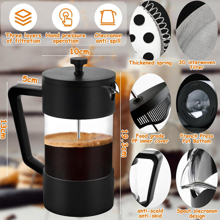 French Press Kaffeebereiter,1000 ml-Glas Kaffeepresse,aus Edelstahlfilter und Hitzebeständiges Glas,