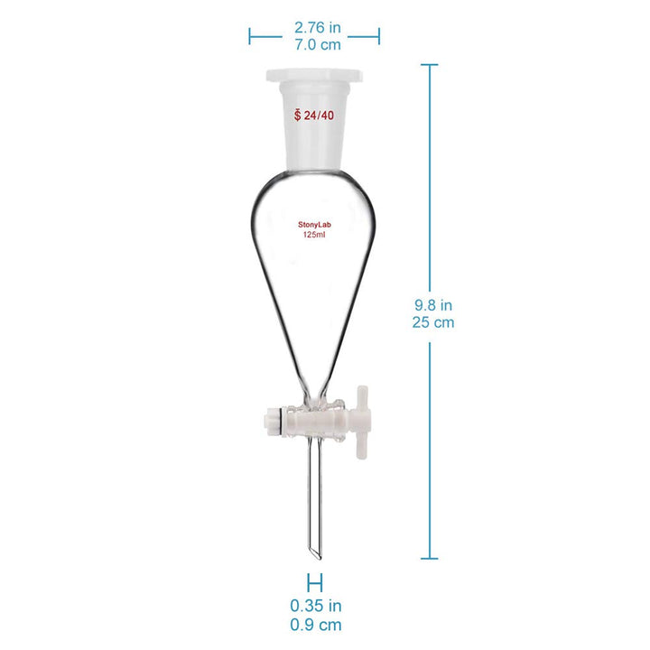 StonyLab 125 ml Trichter aus Borosilikatglas, Separatory Funnel, Schwerwandig Konisch mit 24/40 Gele