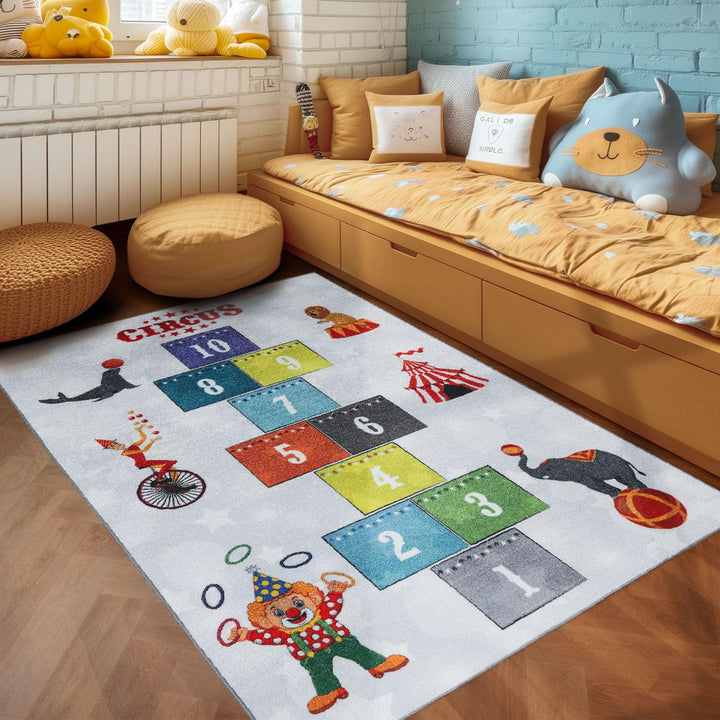 SIMPEX KinderTeppich, Himmel und Hölle, Teppich Grau, 80 x 120 cm, Teppich für Kinder, Teppich Kinde