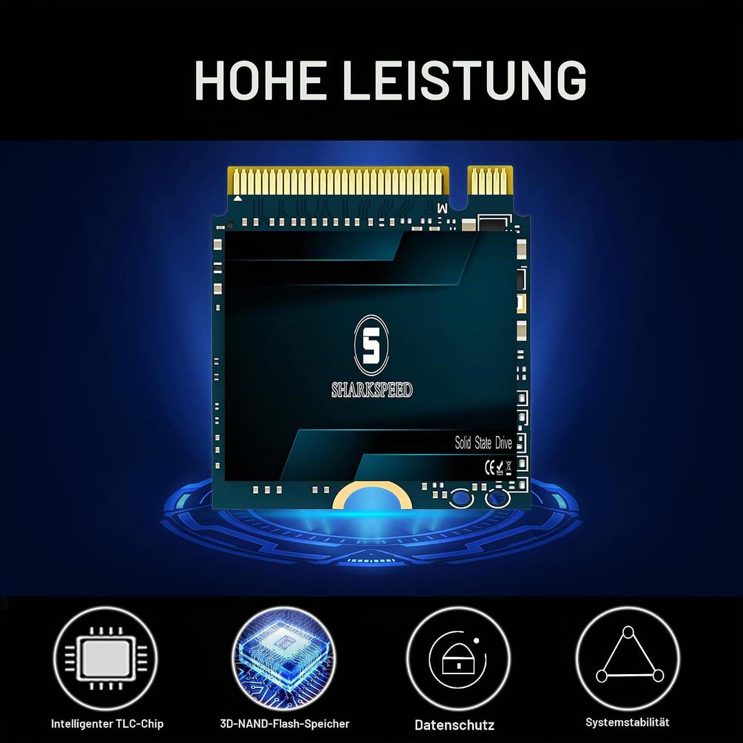 M.2 2230 SSD 1TB NVMe SHARKSPEED PCIe Gen 3.0 x4 30mm, SSD Festplatte Intern Solid State Drive für S