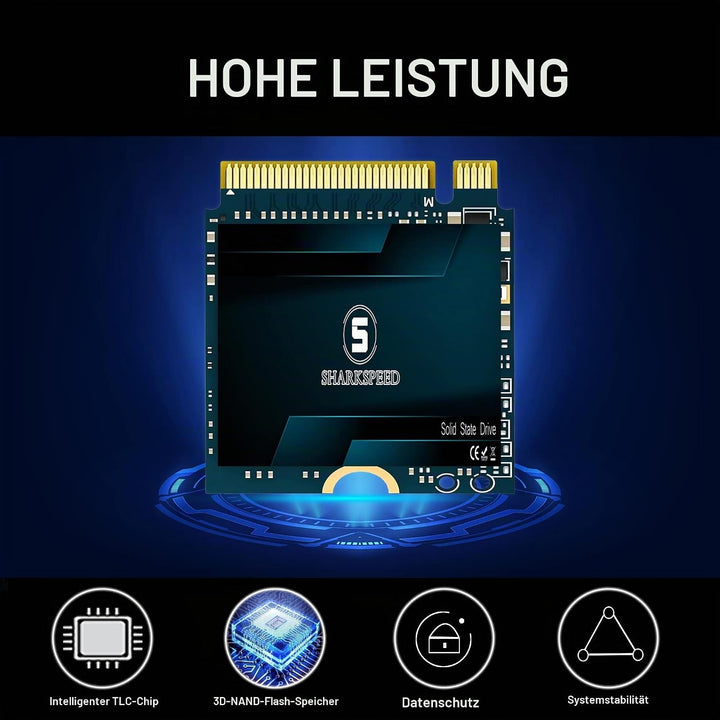 M.2 2230 SSD 1TB NVMe SHARKSPEED PCIe Gen 3.0 x4 30mm, SSD Festplatte Intern Solid State Drive für S