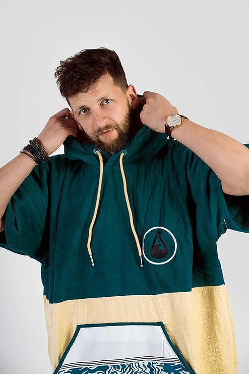 WAVE HAWAII Poncho Petrol Surfponcho 100% Baumwolle für Körpergrössen von 160-190 cm Umkleidehilfe f
