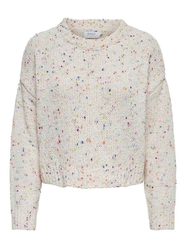 PIECES Damen Onlgracie Ls O-neck Bf Knt XS Cloud Dancer/Detail:multi Melange Dots, XS Cloud Dancer/D