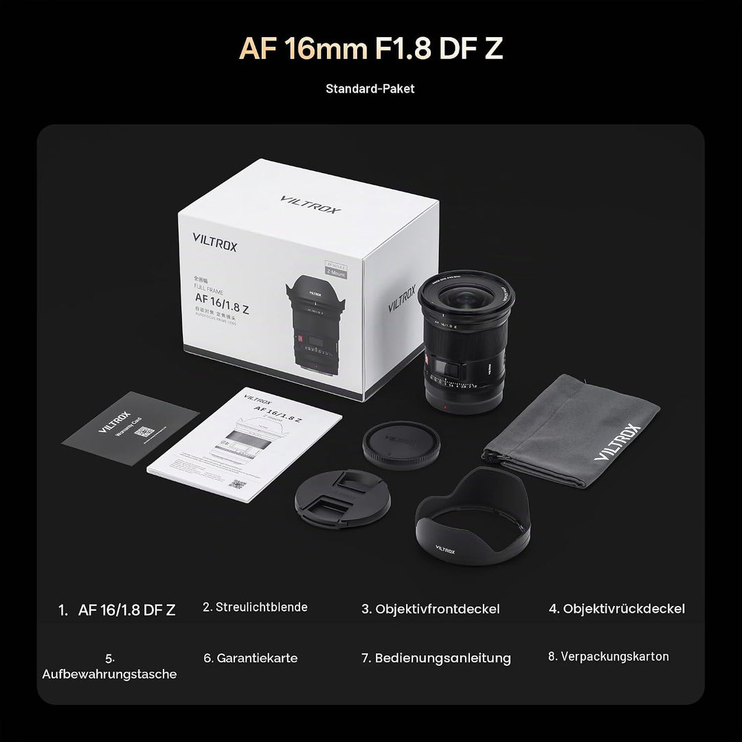 VILTROX PRO 16mm F1.8 Z-Objektiv für Nikon Z-Mount, lichtstarkes F/1.8-Autofokus-Vollformat-Weitwink