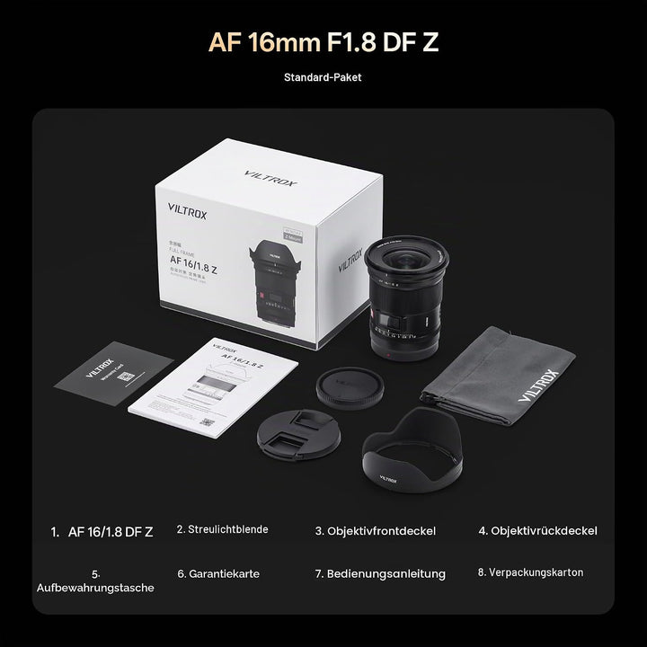 VILTROX PRO 16mm F1.8 Z-Objektiv für Nikon Z-Mount, lichtstarkes F/1.8-Autofokus-Vollformat-Weitwink