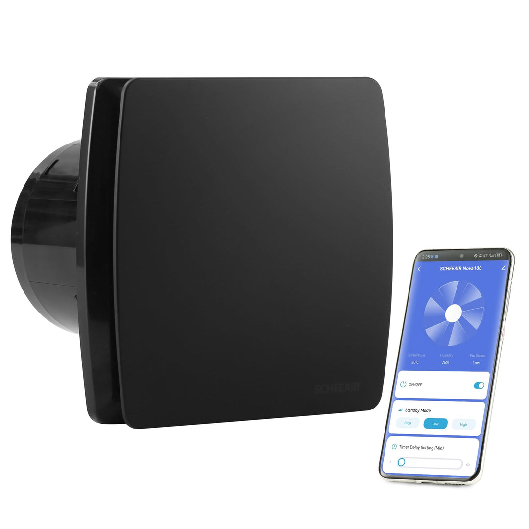 Nova100 100mm Smart WiFi Badlüfter mit Luftfeuchtigkeitssensor, Bewegungsensor und Nachlaufzeit zur