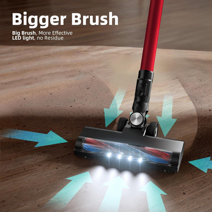 VEGREM Akku Staubsauger 25Kpa, Staubsauger Kabellos 160W mit 2 Saugmodi, LED-Leuchten, Cordless Vacu