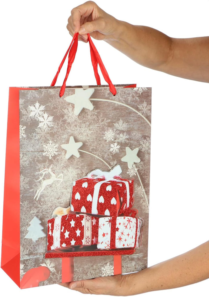 COM-FOUR® 12x XL Geschenktüte für Weihnachten, Nikolaus und Advent - Geschenktasche mit Weihnachtsmo