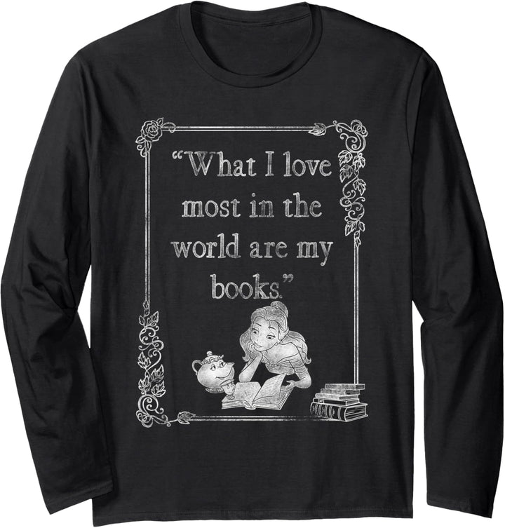 Disney Beauty And The Beast Belle I Love My Books Poster Langarmshirt