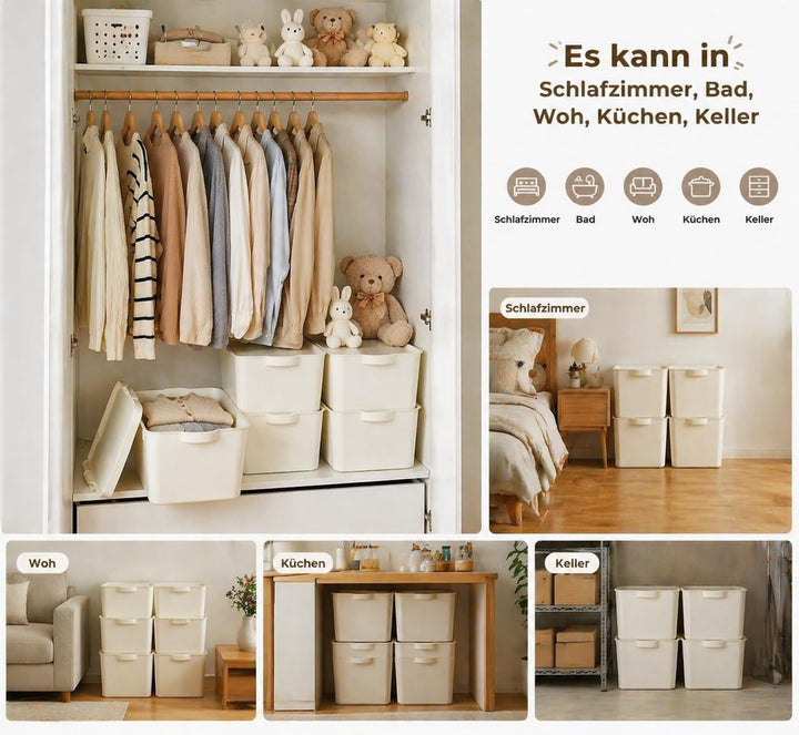 RMAN 4er Set Aufbewahrungsbox mit Deckel 15L Kunststoff (PP) Organizer Box Stapelbar Plastikbox für