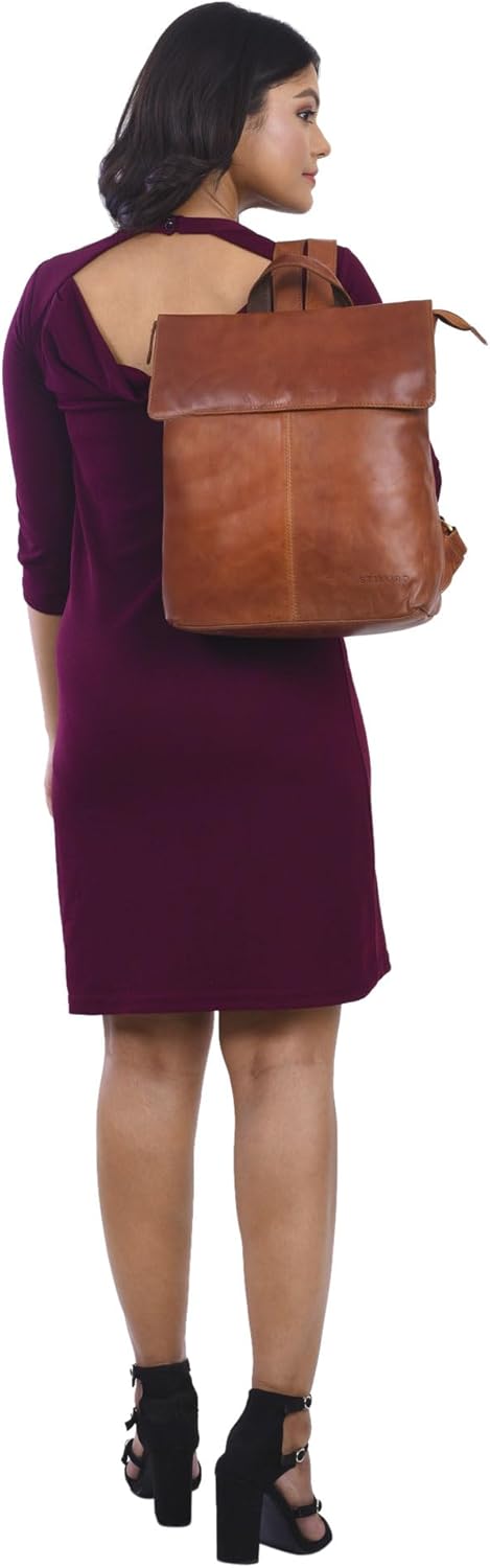 STILORD Charlie Vintage Lederrucksack Braun Mittelgrosser Daypack für Damen Herren 13,3 Zoll Laptop