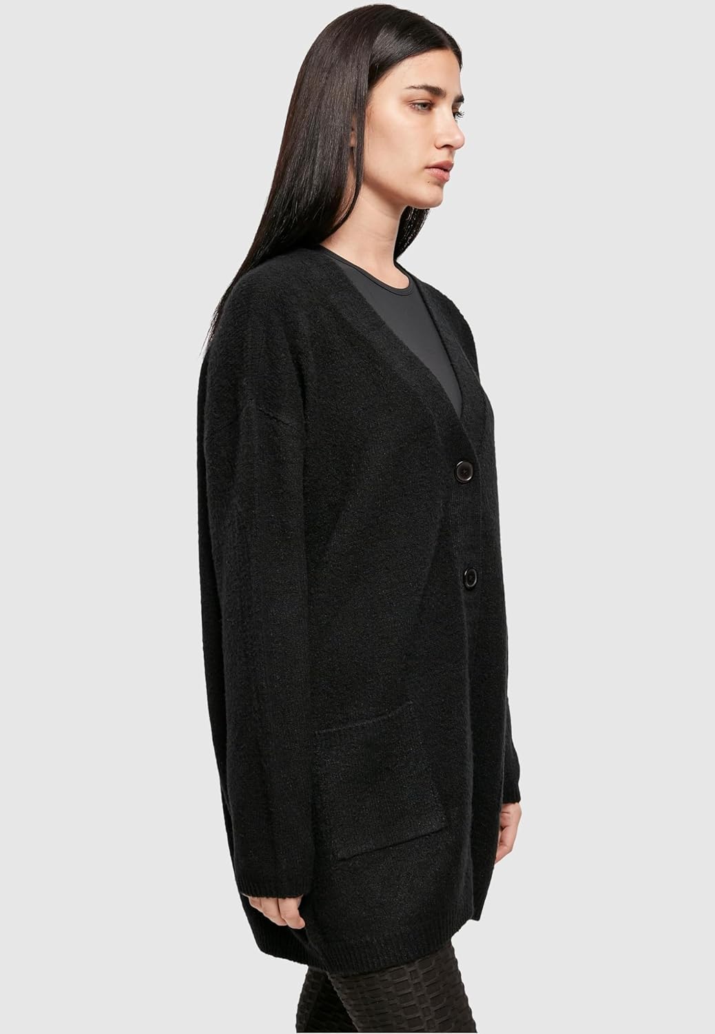 Urban Classics Damen Ladies Chunky Fluffy Knit Cardigan Strickjacke, Schwarz