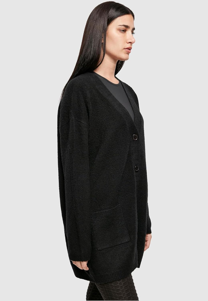 Urban Classics Damen Ladies Chunky Fluffy Knit Cardigan Strickjacke, Schwarz