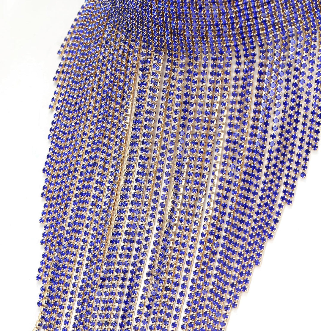 EVER FAITH Damen Kristall Lätzchen Anweisung Lange Quaste Choker Halskette Kostüm Schmuck Blau Gold-