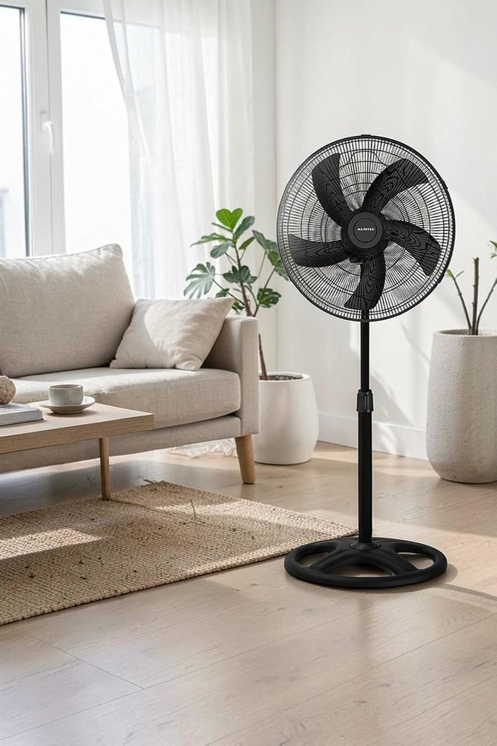 Opviq Kumtel Verstellbarer schwarzer Ventilator, 60 W, 50 x 50 x 132 cm | 3 Geschwindigkeitsstufen,