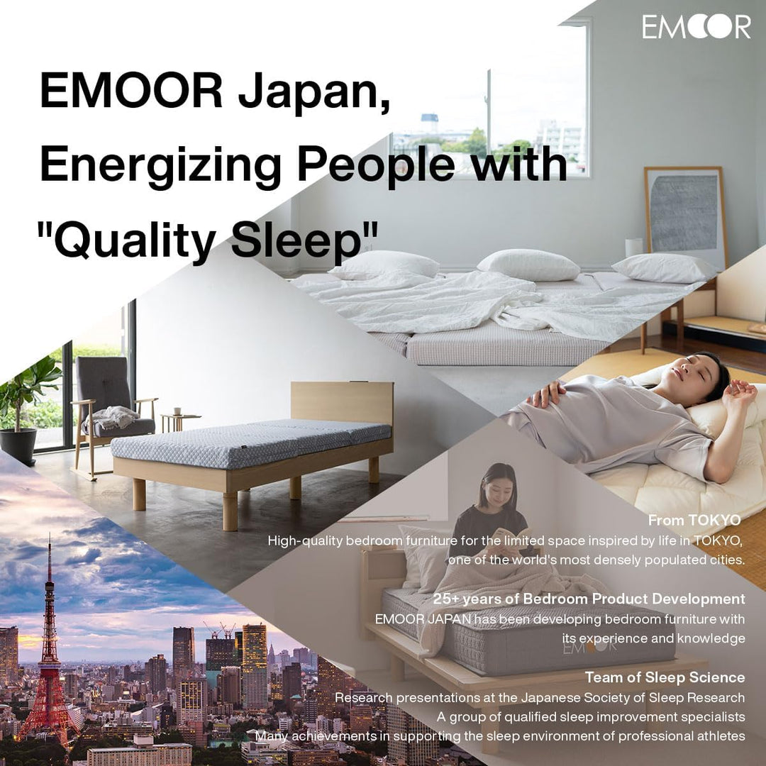 EMOOR Japanische Dreifach Gefaltete Futon-Matratze Machi mit Matratzenauflage 90 x 202 cm Grau, Zwic
