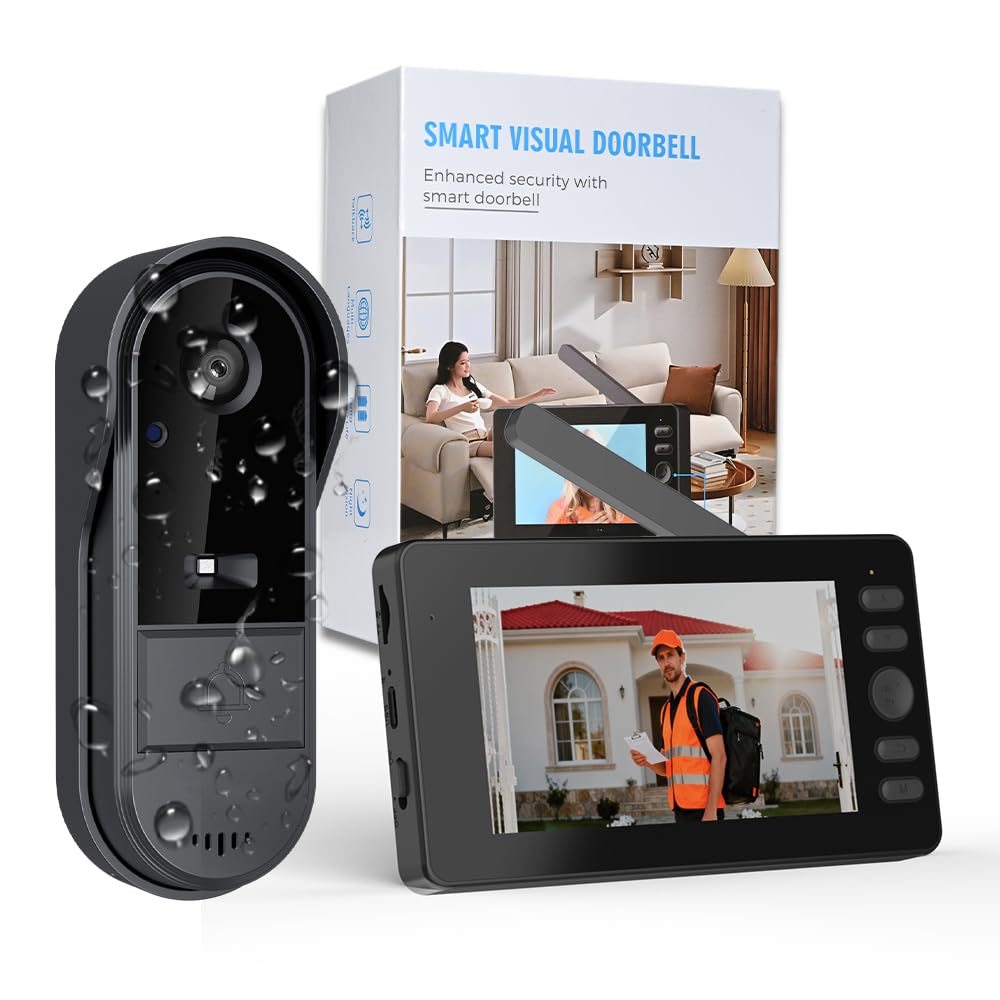 Winnes Kabellose Video Türklingel mit Monitor, Kein WLAN Keine App Keine Monatsgebühren, 1080P HD Tü