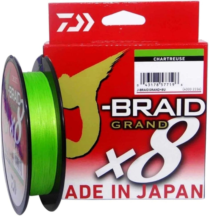 Daiwa J-Braid Grand x8E, 270m, Chartreuse, Geflochtene Angelschnur 270m/0.10mm, 270m/0.10mm