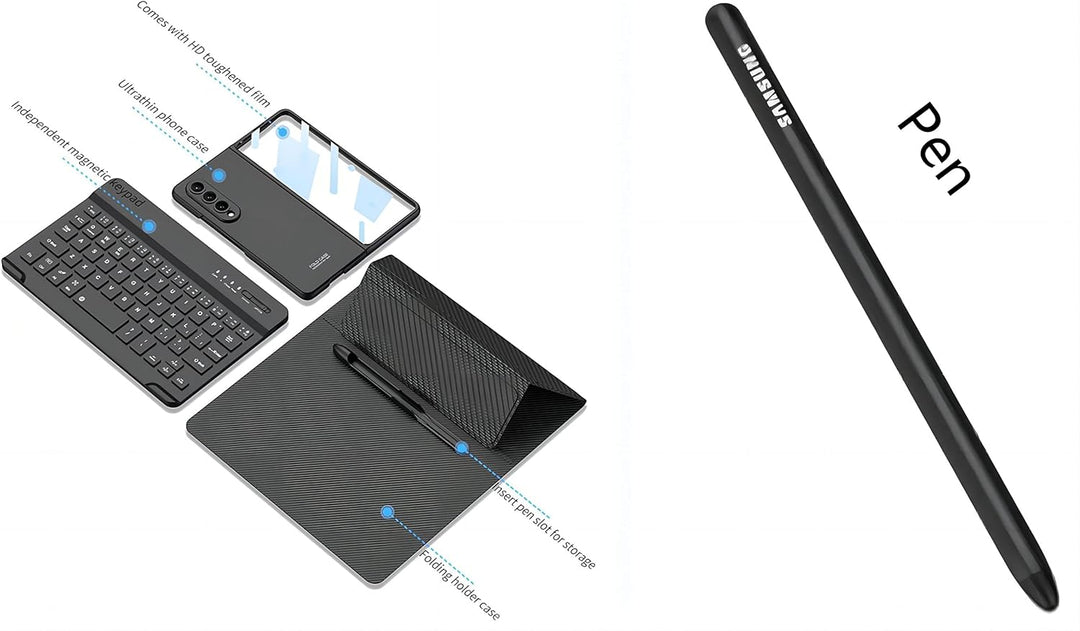 Custodia Magnetic Klapphüllen Ständer Folio Hülle,Keyboard,Pen Slot,Glasfolie Pen Case Kompatibel fü