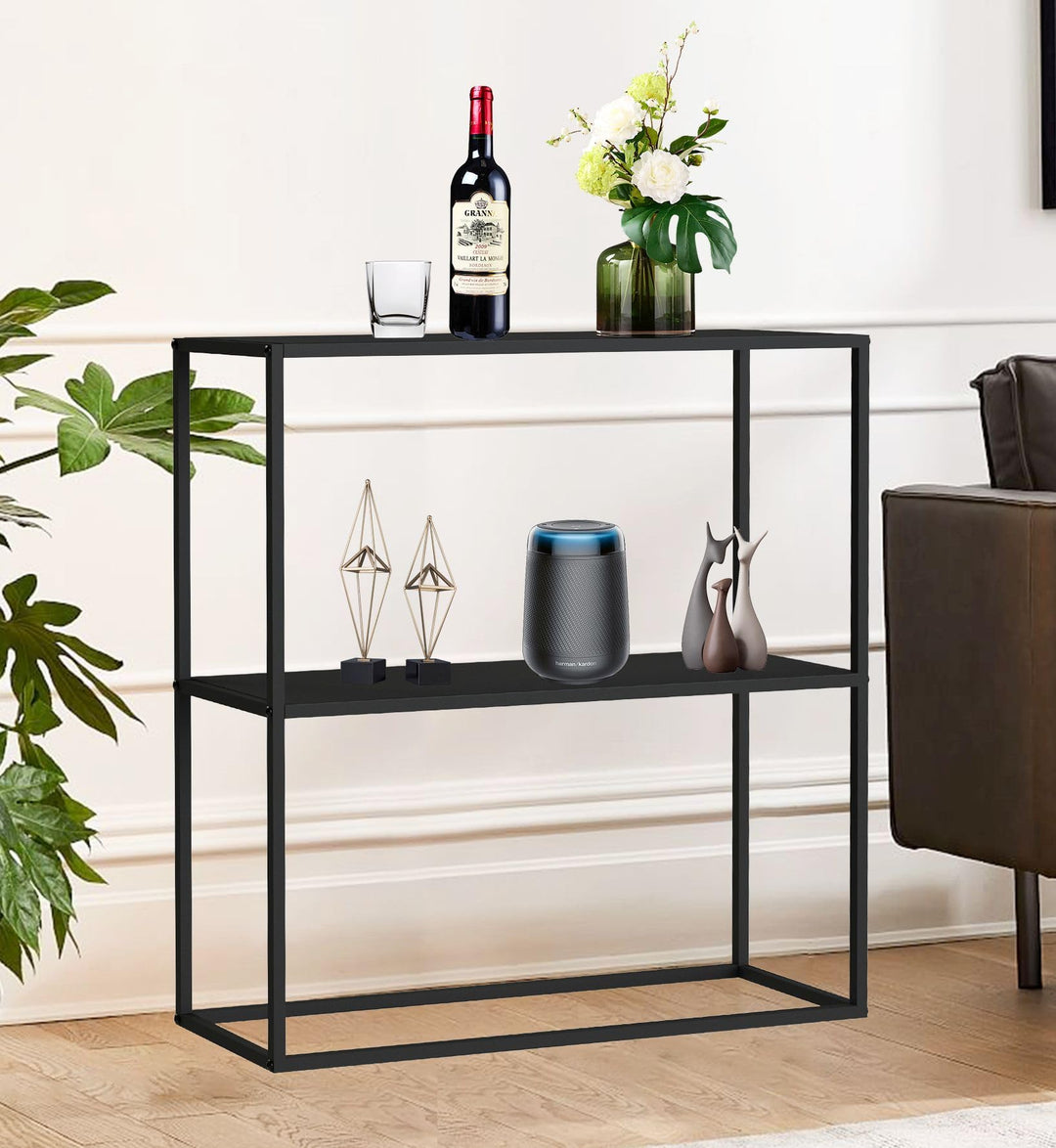 DanDiBo Konsolentisch Metall Schwarz Schmal mit 2 Ebenen Modern 80x80x25 cm Regal Stehend Standregal