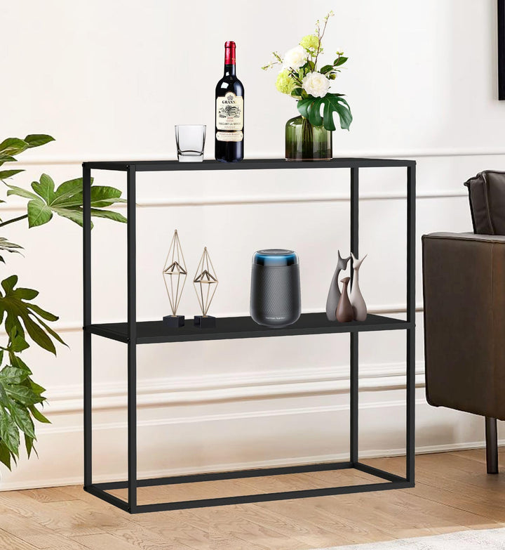 DanDiBo Konsolentisch Metall Schwarz Schmal mit 2 Ebenen Modern 80x80x25 cm Regal Stehend Standregal