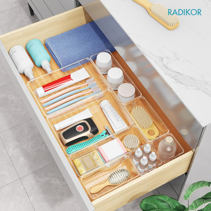 Radikor 44 Stück Schubladen-Organizer, Schubladenaufbewahrung aus Kunststoff, transparent, Aufbewahr