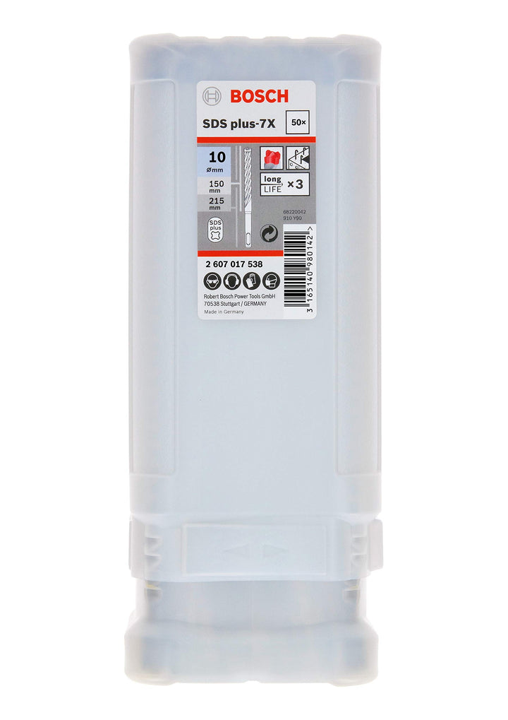 Bosch Professional 50 Stück Hammerbohrer SDS plus-7X (für Beton und Mauerwerk, 10 x 100 x 165 mm, Zu