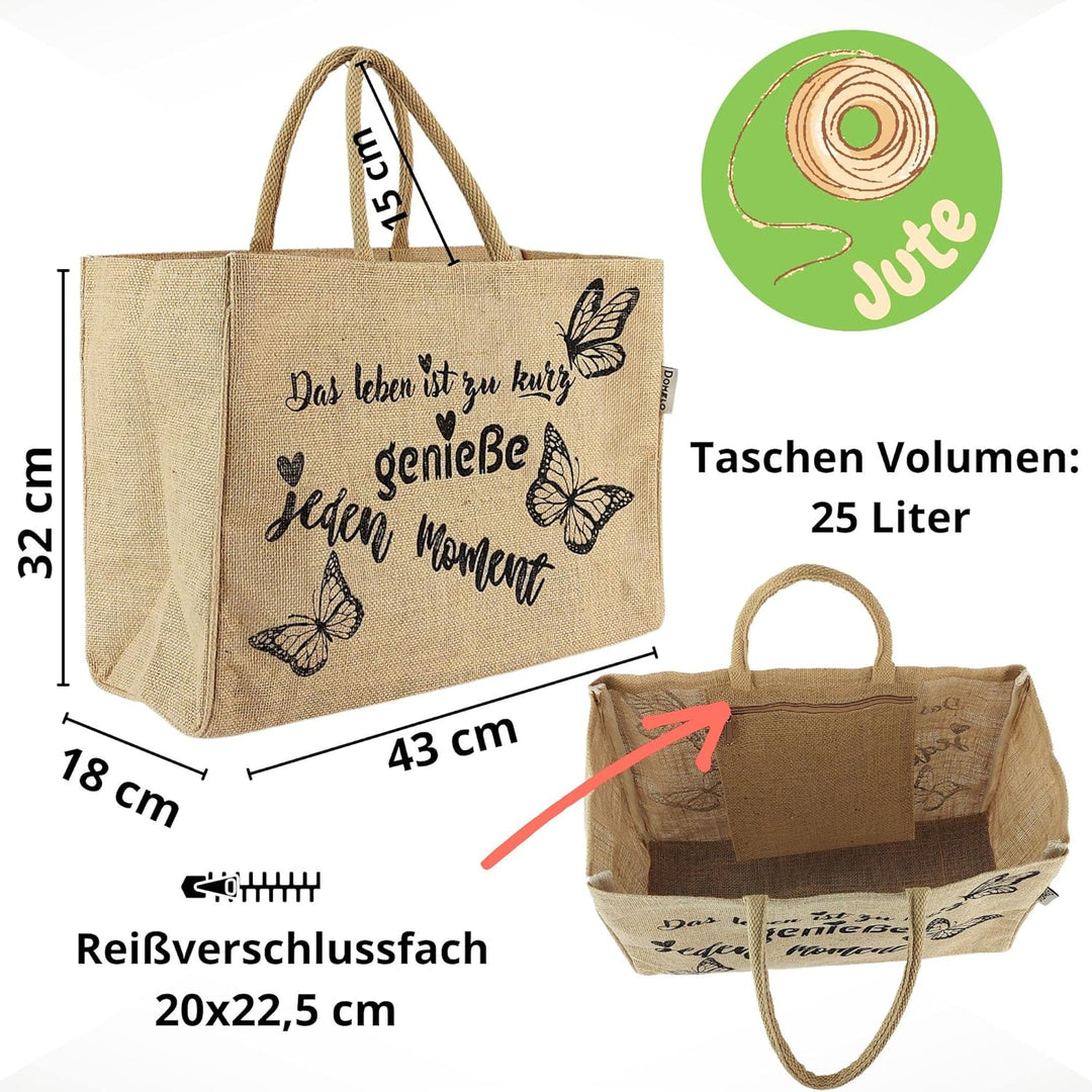 Domelo Einkaufskörbe. Bedruckte Einkaufstasche. Jute Tasche gross. Korbtasche, wasserabweisenden Str