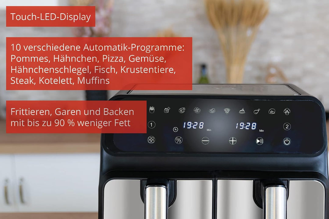 Unold 58685 Heissluftfritteuse Doppelkammer Twin Zone - Doppel-Heissluftfritteuse, 1.700 Watt, 8 Lit