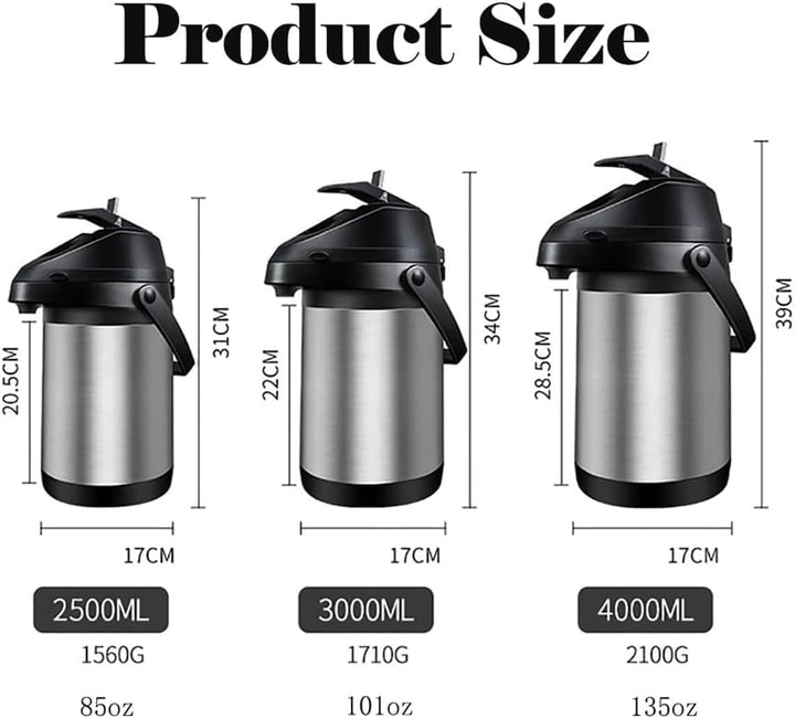 3L Pumpkanne Thermoskanne Isolierflasche mit Pumpe,Pump-Kaffeekanne mit Tragebügel,Pumpkanne aus pol