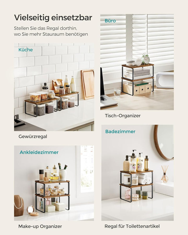 SONGMICS Gewürzregal, 4er Set, Küchenregal, Küchen-Organizer, erweiterbar, Gewürzhalter, stapelbar,