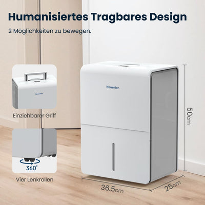 Newentor Luftentfeuchter 25L/24h, Für 215m³/80m² Räume - 3 fache Geräuschreduktion - 290W Stromspare