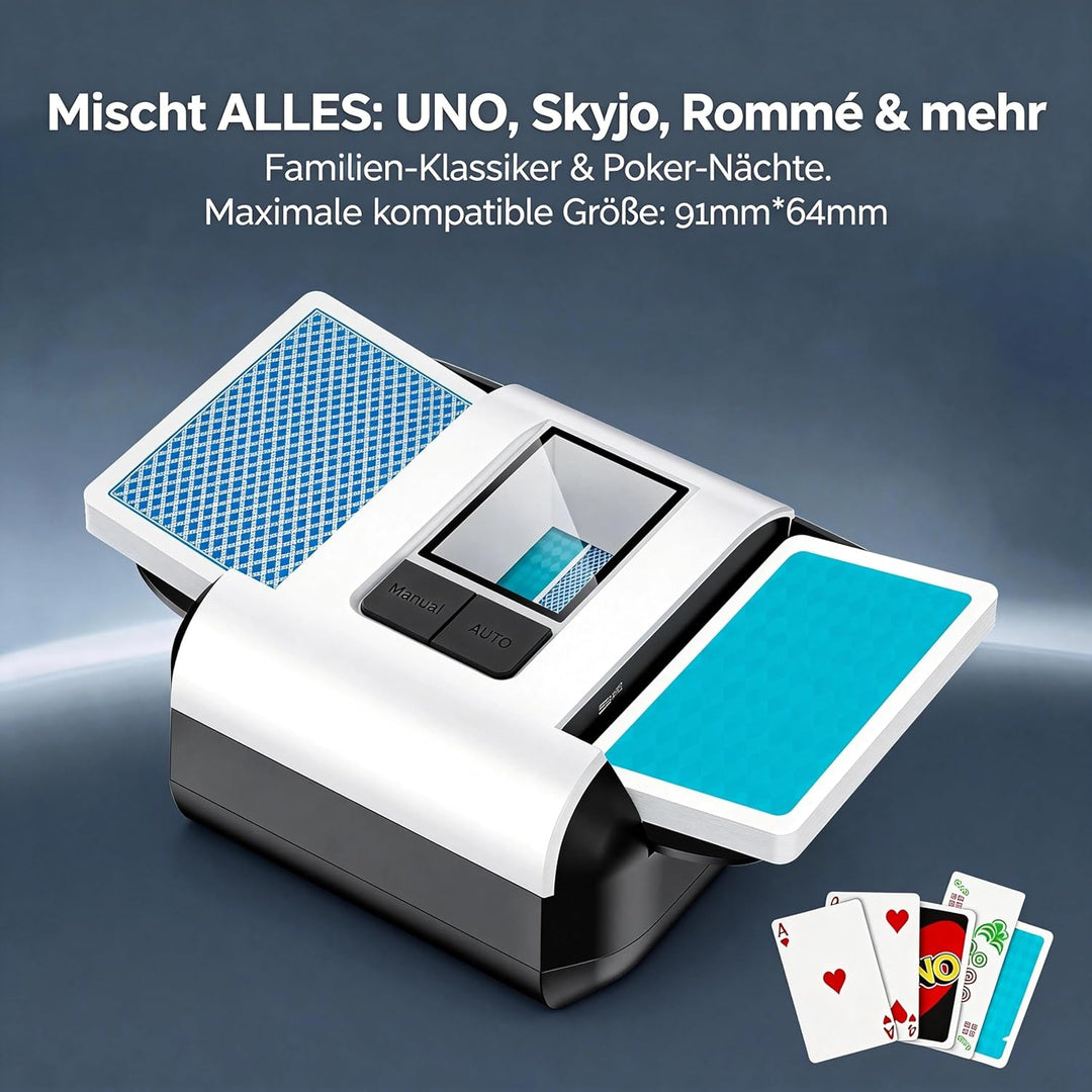 Kartenmischmaschine 2 Decks Elektrisch, Automatischer Kartenmischer Wiederaufladbar (1200mAh USB-C),