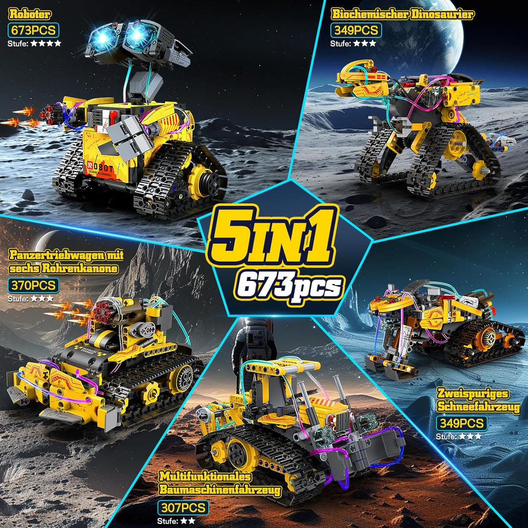 Technik Roboter Bauspielzeug, 5-in-1 Roboticset Programmierbarer mit App & Fernsteuerung, RC Roboter