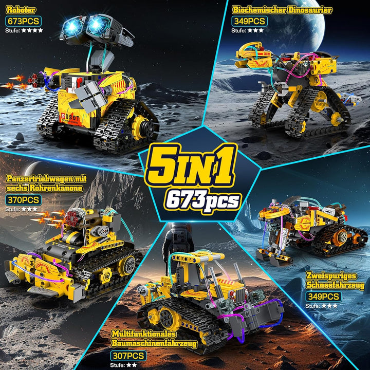 Technik Roboter Bauspielzeug, 5-in-1 Roboticset Programmierbarer mit App & Fernsteuerung, RC Roboter