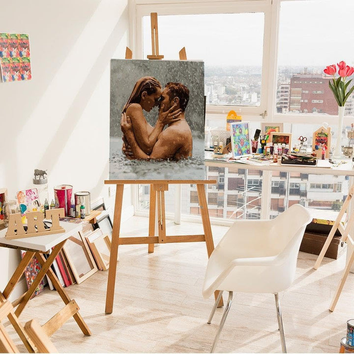 Artnapi Malen nach Zahlen Erwachsene mit Rahmen | DIY Handgemalt | Kuss im Regen | Kit für Anfänger