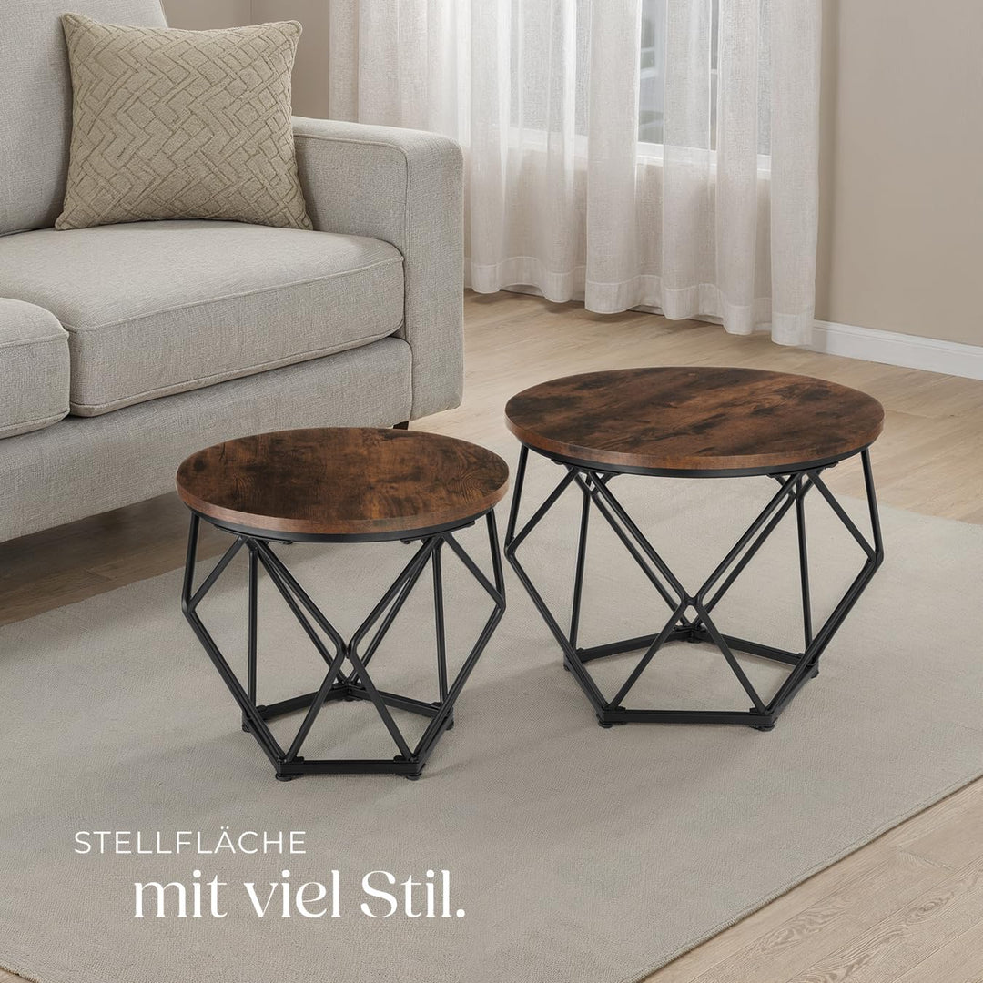 tectake Couchtisch 2er Set, Beistelltisch in Diamantform, Industrie-Design, für Wohnzimmer Schlafzim