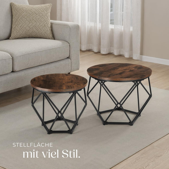 tectake Couchtisch 2er Set, Beistelltisch in Diamantform, Industrie-Design, für Wohnzimmer Schlafzim