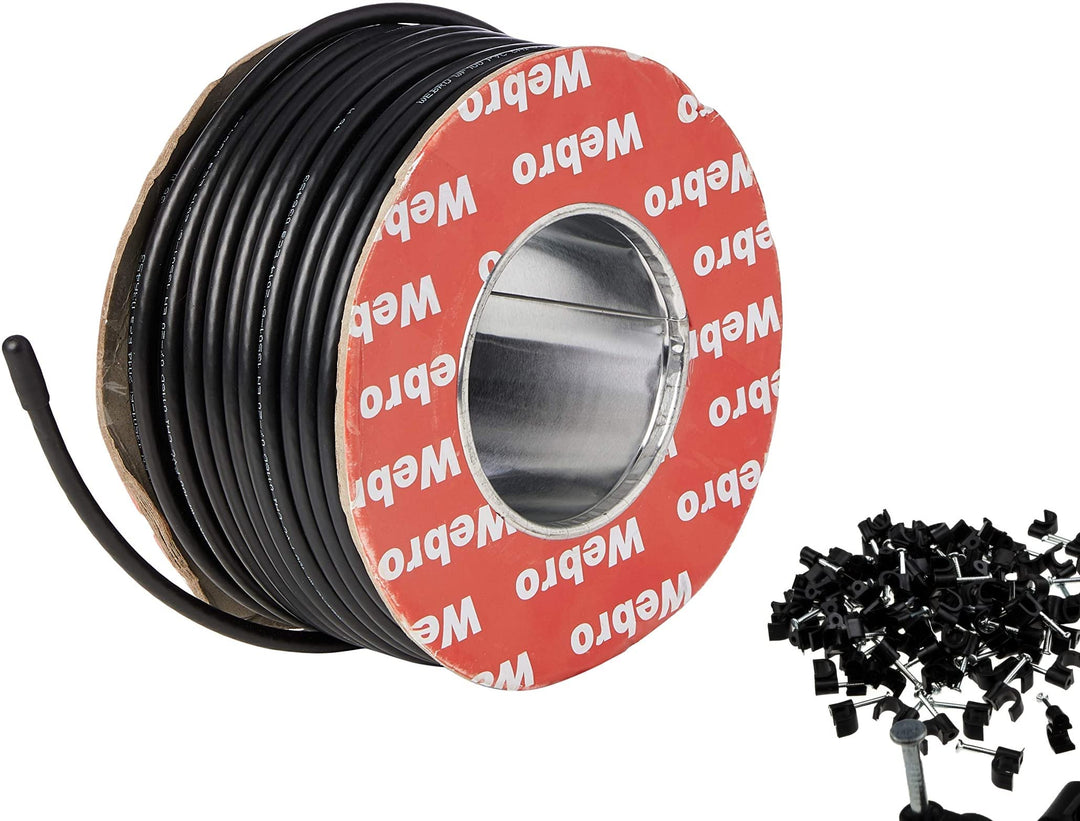 Webro WF100 Koaxialkabel mit Clips, 50 m, Schwarz, WF100 50 m Schwarz, 50 m Schwarz
