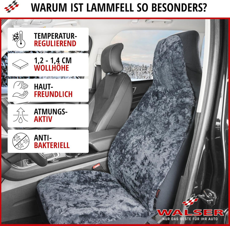 Walser Lammfell Autositzbezug Zoya, 100% Lammfell Sitzbezug für Auto, 1 Stück Lammfell Sitzbezüge Au