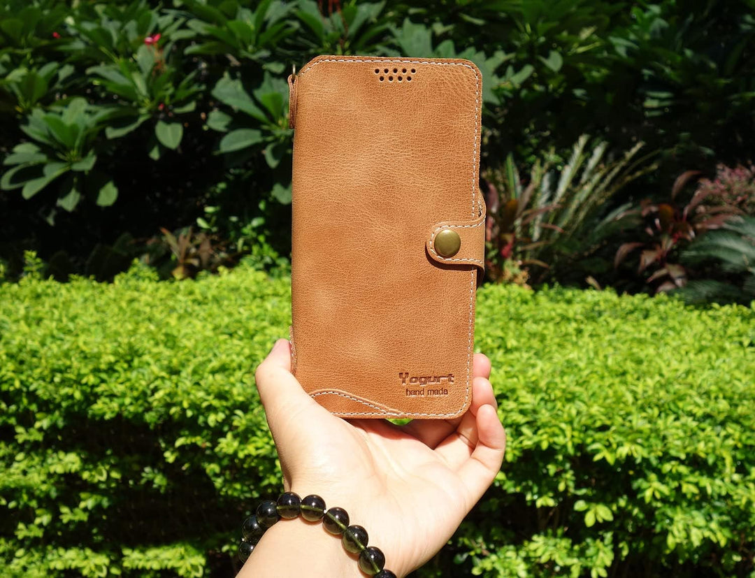 Yogurt Handyhülle für iPhone 14 Pro Max, Hülle Echtleder Case Ledertasche Lederhülle für iPhone 14 P