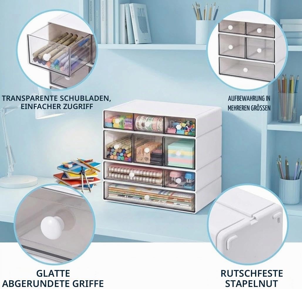 schubladenbox,Schreibtisch Organizer,Desk Aufbewahrungsbox mit 9 Schubladen,Stapelbare,multifunktion