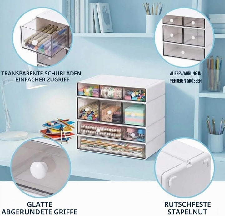 schubladenbox,Schreibtisch Organizer,Desk Aufbewahrungsbox mit 9 Schubladen,Stapelbare,multifunktion