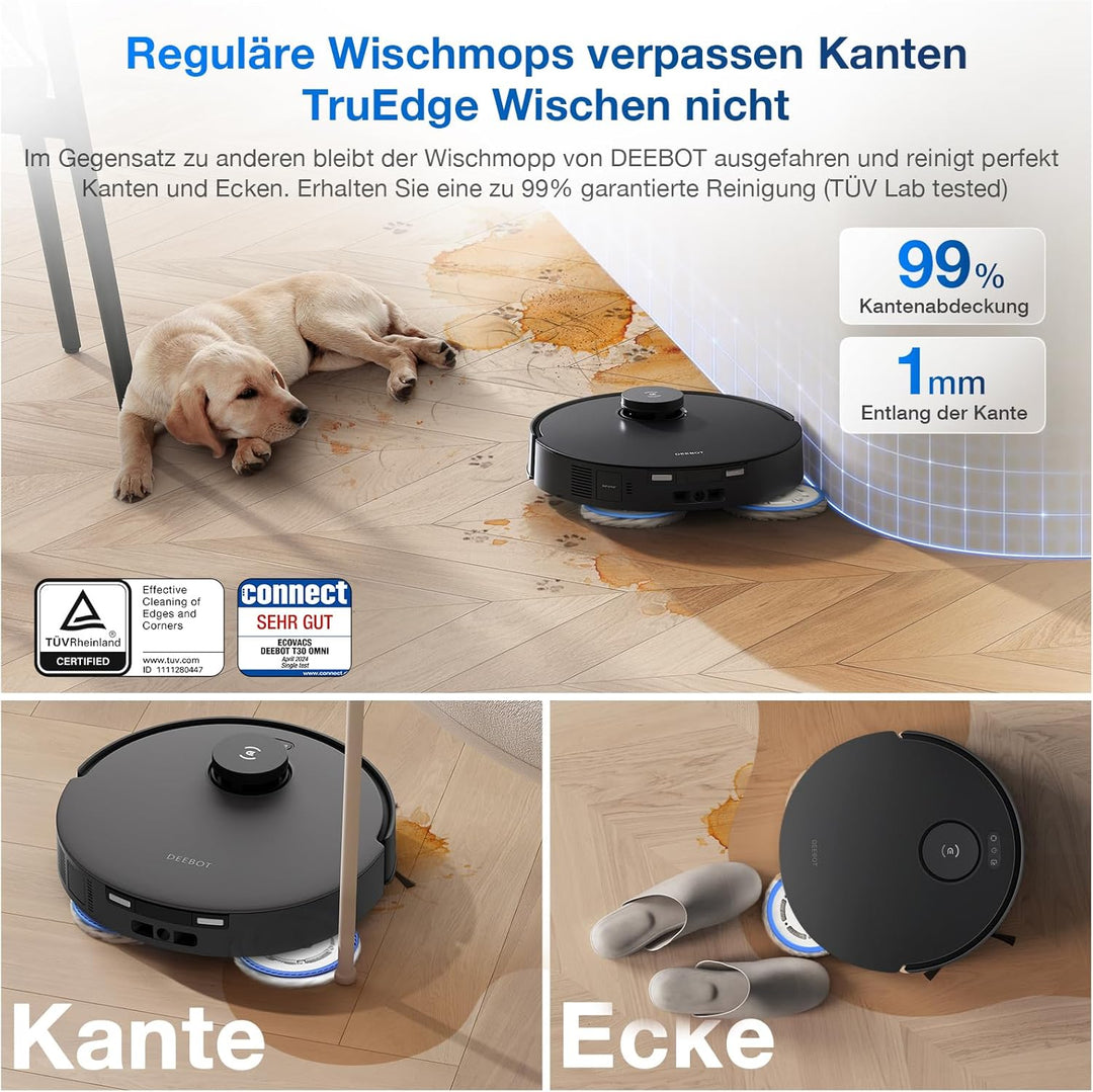 ECOVACS DEEBOT T30 Omni Saugroboter mit Wischfunktion, Mini Station Staubsauger Roboter, 11.000 PA S