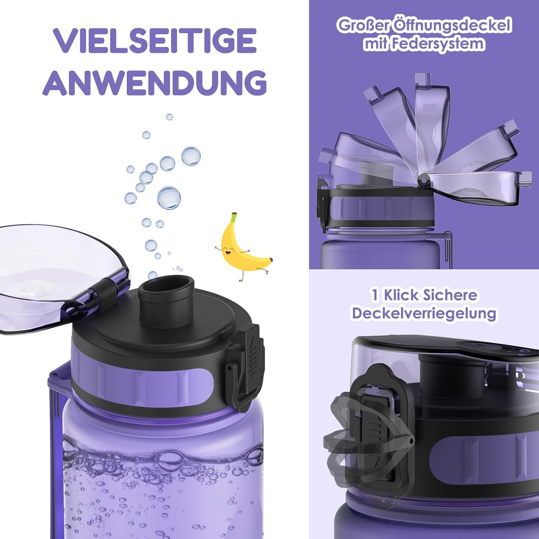 Luyiilo Trinkflasche für Kinder 500 ml - Auslaufsicher, Kohlensäure Geeignet, BPA-Frei, Mit Fruchtei
