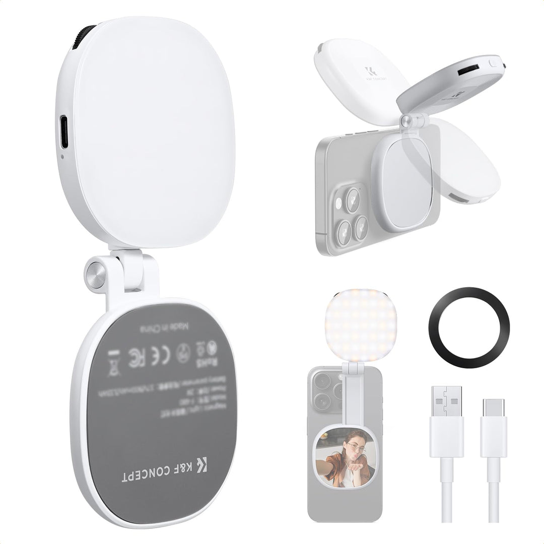K&F CONCEPT Magnetische Selfie Licht mit Spiegel, 900mah Handy Ringlicht kompatibel mit iPhone Magsa