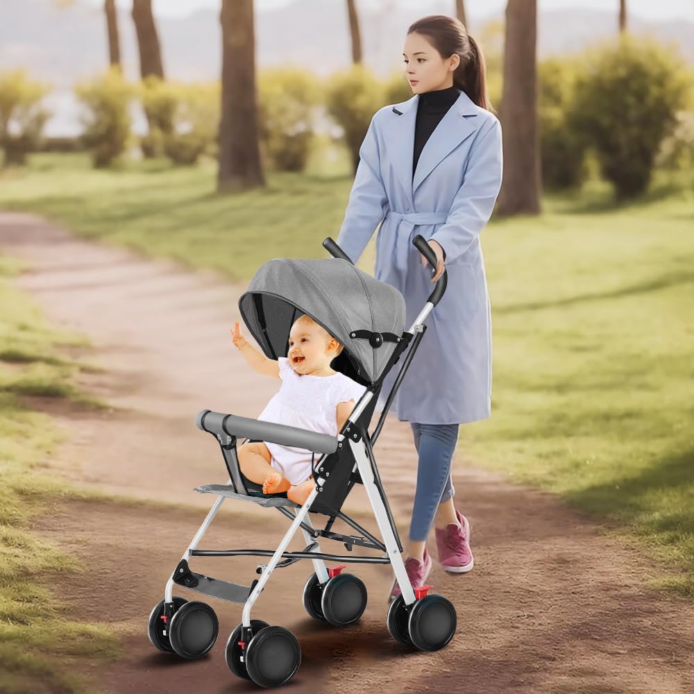 Kinderbuggy, Kinderwagen Zusammenklappbar, Reise-Kinderwagen mit Wattepads und Moskitonetzen (Grau)