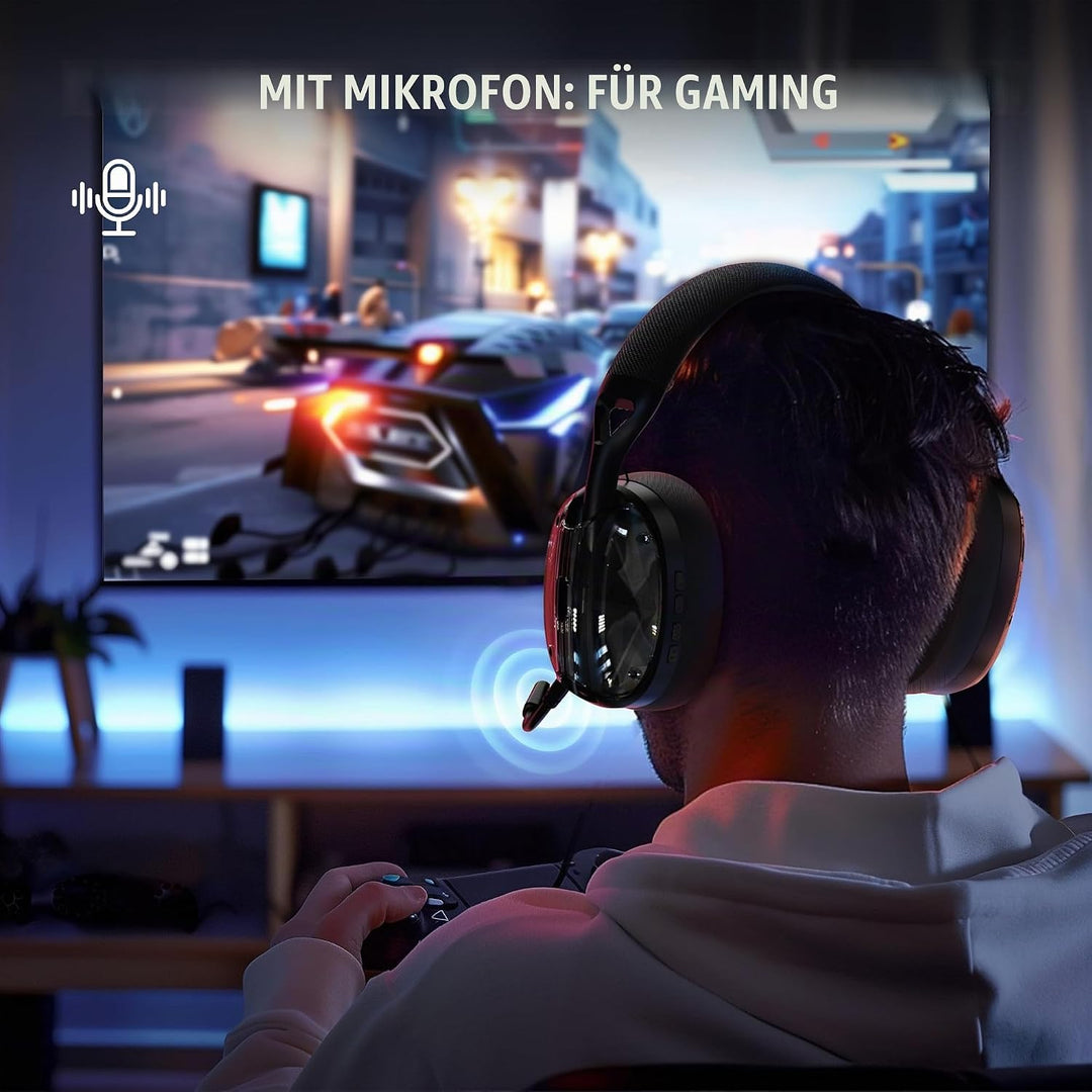 ATTACK SHARK L60 Kabelloses Gaming-Headset, 2,4G/BT/3,5mm-Kabel-Schwarz, Schwarz