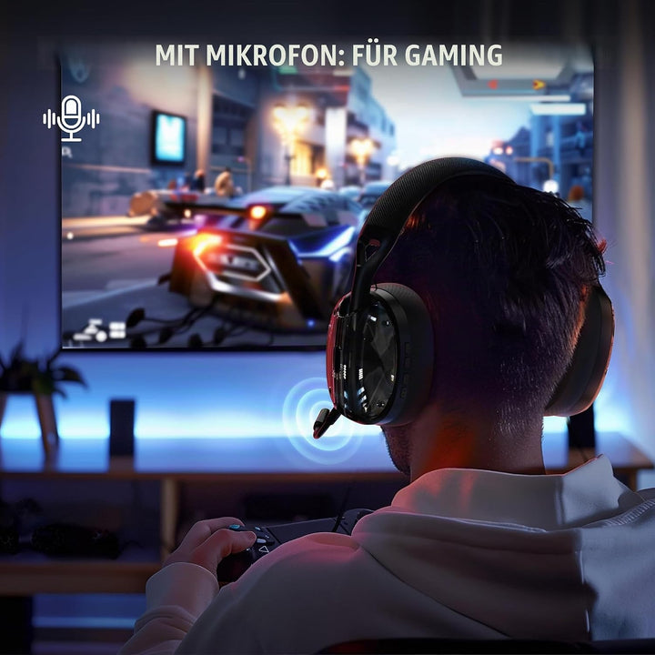 ATTACK SHARK L60 Kabelloses Gaming-Headset, 2,4G/BT/3,5mm-Kabel-Schwarz, Schwarz