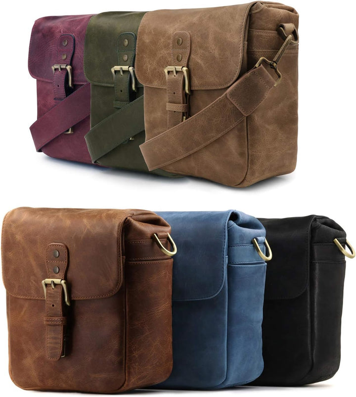 MegaGear MG1701 Torres Mini Kameratasche - Kuriertasche aus echtem Leder für Spiegellose, Sofortbild